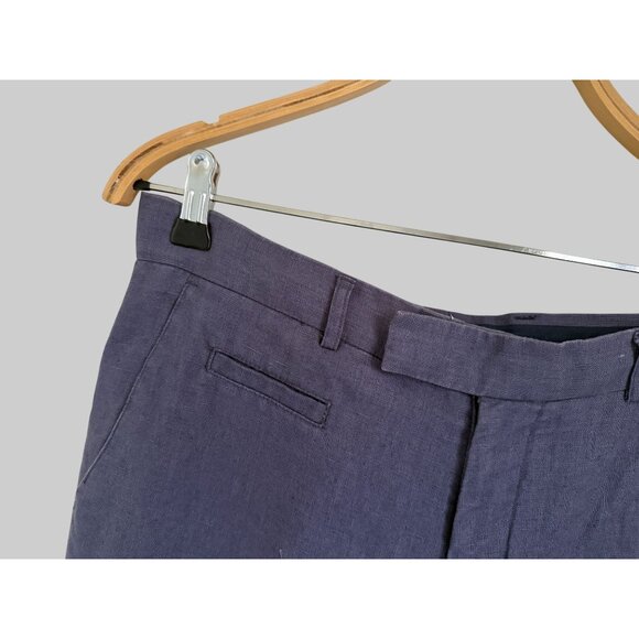 Azulu Womens Blue Linen Trousers Size 2 Medium With Buttoned Back Pocket - Picture 3 of 9